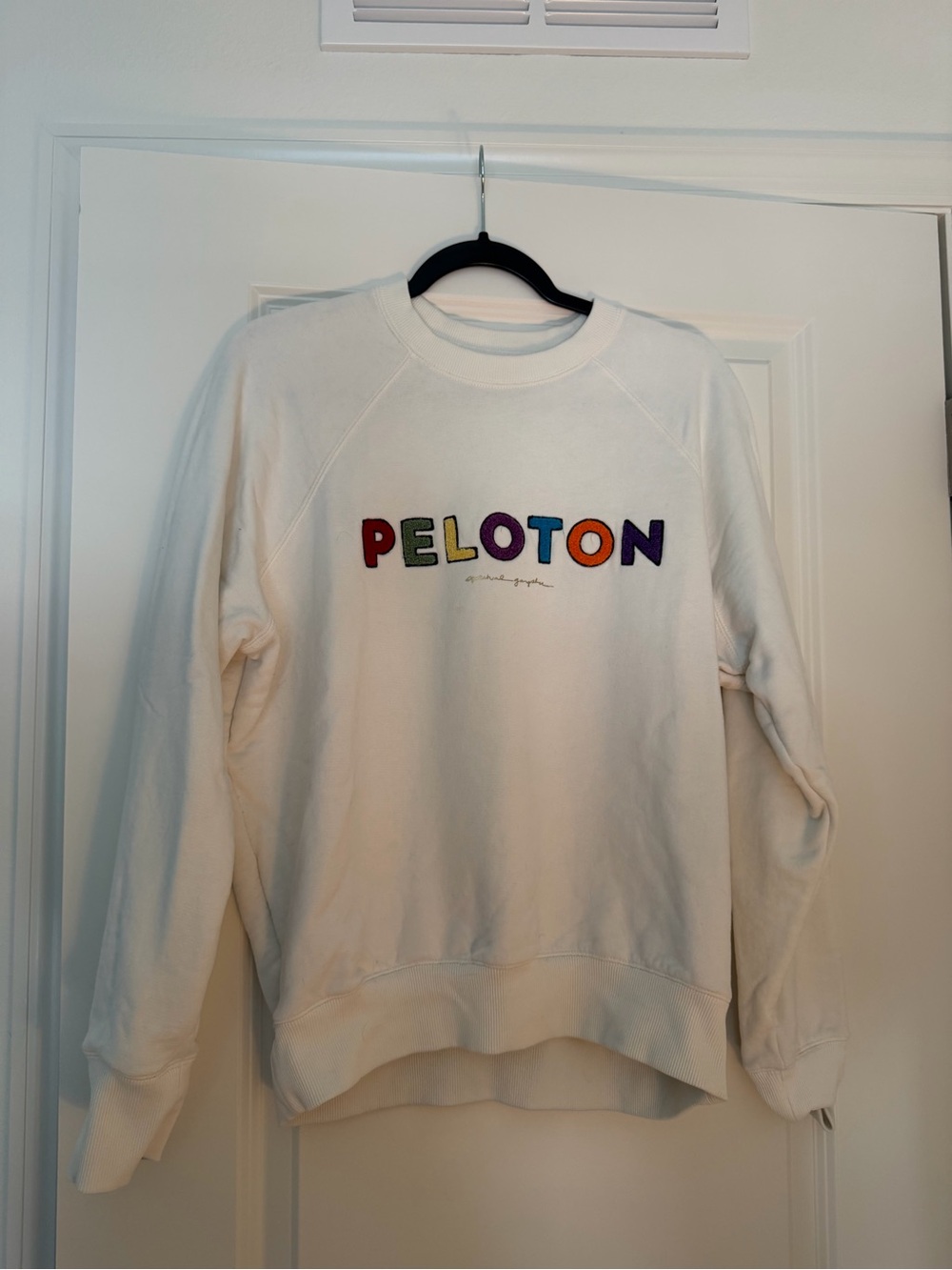 Peloton Cream Sweatshirt with Multicolor Embroidered Logo